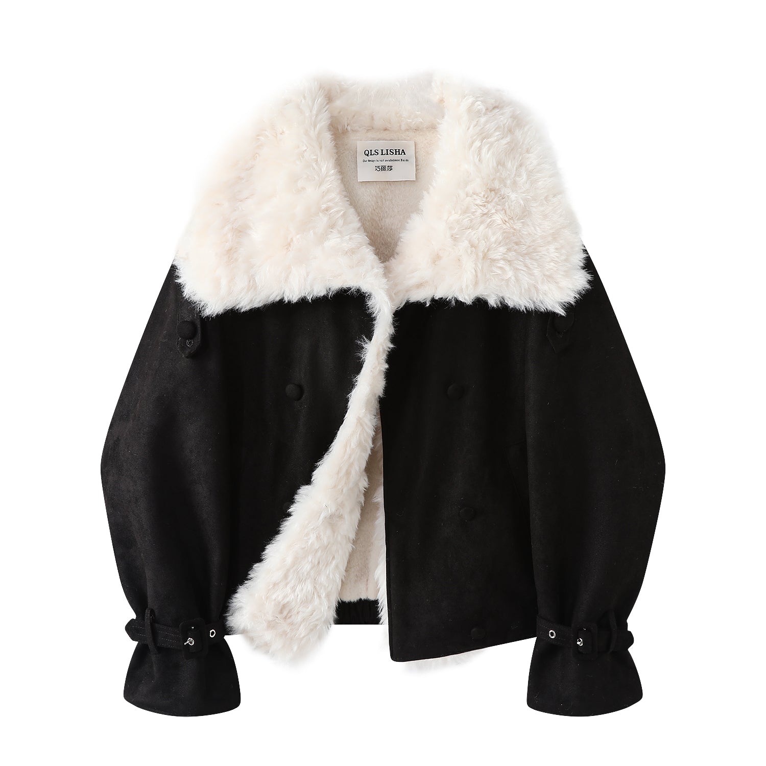 Cholisa Qara Qoyun Dərisi Yun Astarlı Pambıq Qadın Gödəkçəsi, Koreya Üslubunda, Super Şirin Qış Zamşa Xəz Palto