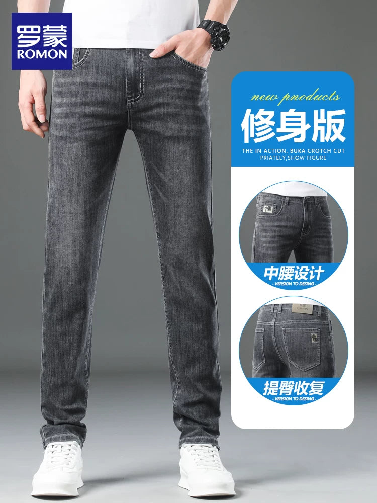 Luo Meng Yay İncə Jeans Kişi Buz İpək Stretch İncə Düz Kişi Şalvar 2026 Yeni Ultra İncə Gündəlik Şalvar