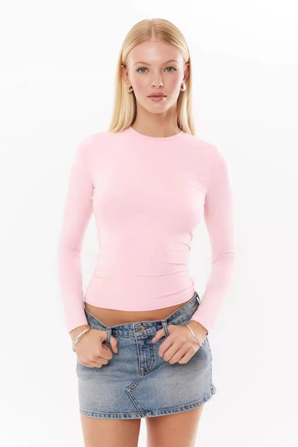 Avstraliya S-brendli SK*M dupe! Qadınlar üçün düz rəngli, tikişsiz, uzanan uzunqol köynək, seksual üslublu top, ixrac keyfiyyəti.