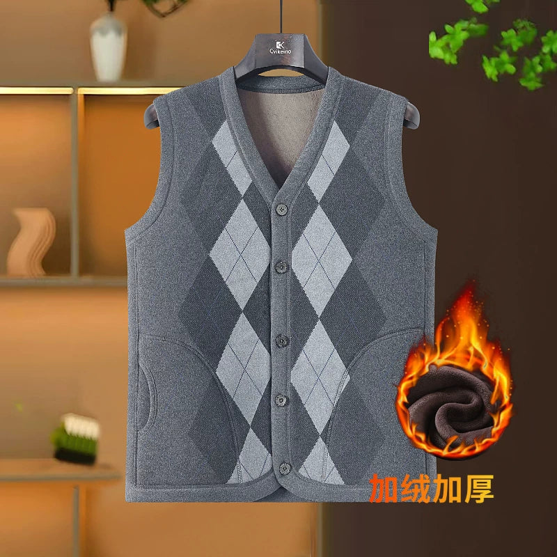 Orta və yaşlı kişilər üçün Roman kişilər üçün qış yun astarlı, qalınlaşdırılmış, isti jilet.