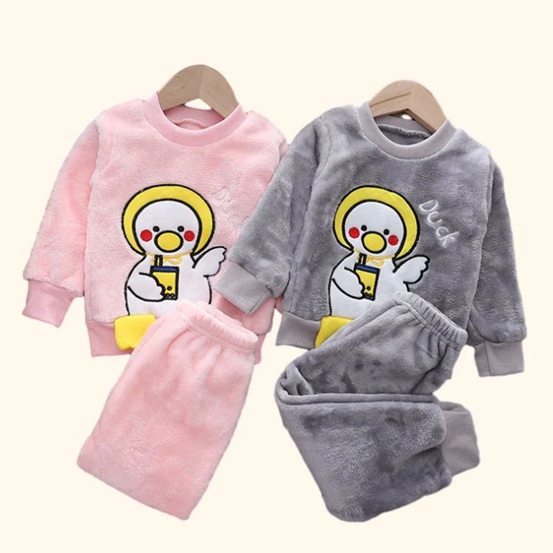 Payız Qış Uşaq Geyimi Uşaq Pijama Dəsti Qalın Flann