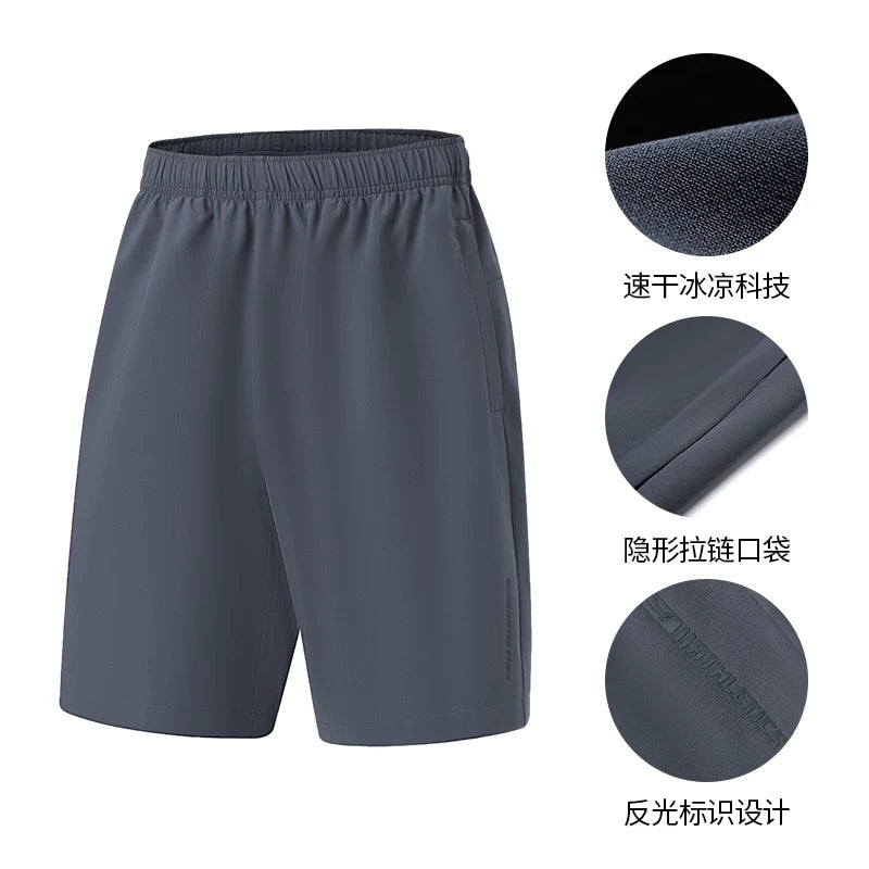 Li Ning idman şortu kişi yay qaçışı tez quruyan şort peşəkar məşq fitnes şalvarı cib fermuarlı idman şalvarı