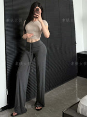 Latte Girl Yaz və Yay Fitness Şalvar Gündəlik Şalvar Yüksək Belli Geniş Ayaqlı Şalvar İncə Qadın Çox Yönlü İdman Modal Parça