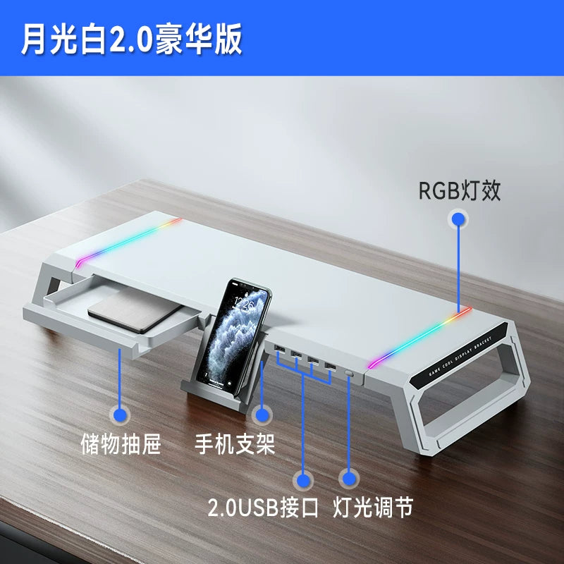 Kompüter monitoru çekmeceli ucaldılmış stend Usb hamısı bir yerdə masa üstü ekran bazası stolüstü qatlanan saxlama rəfi imac ekran RGB stansiyası genişləndirilməsi çoxfunksiyalı noutbuk stendi