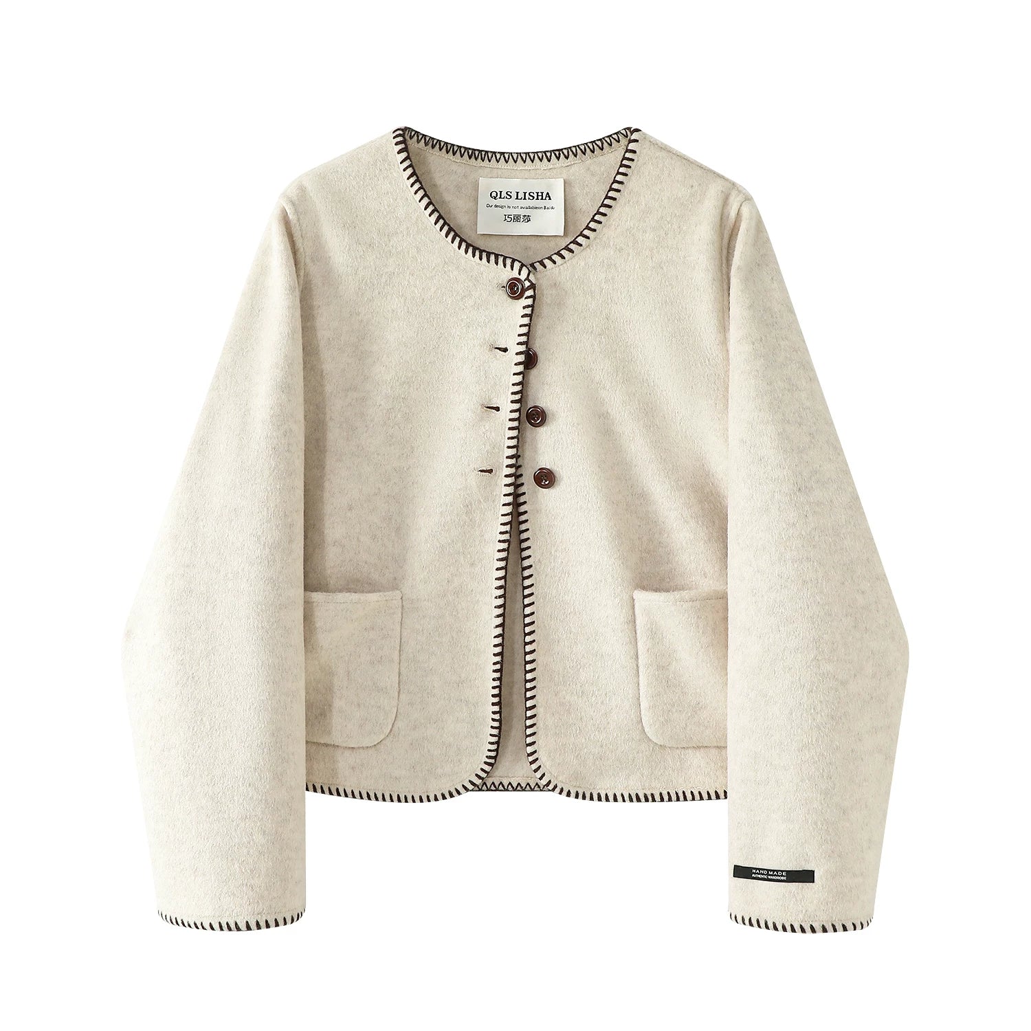 Chola Lisa Chanel üslubunda yun palto, yüksək səviyyəli qadın payız Koreya üslubunda çəhrayı zərif qısa yun palto.