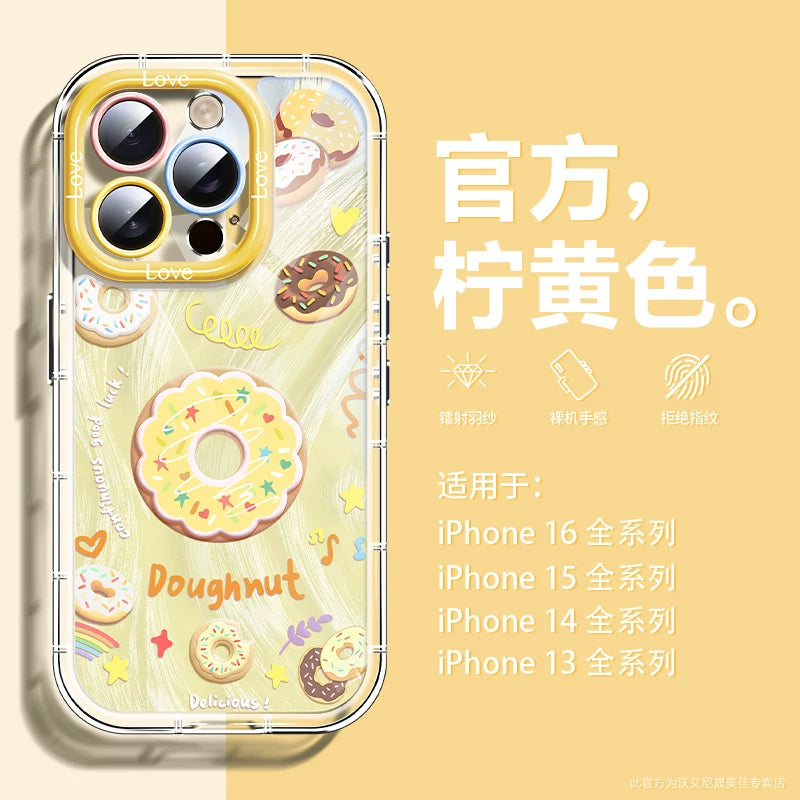 Woaini Apple 16pro mobil telefon qutusu 17p şirin donut 15 üçün uyğundur, maqnit dayağı 14promax silikon iPhone13 hər şey daxil olmaqla, düşməyə qarşı üstəgəl qabaqcıl 12 qadın modeli 11 lanyard ilə gəlir
