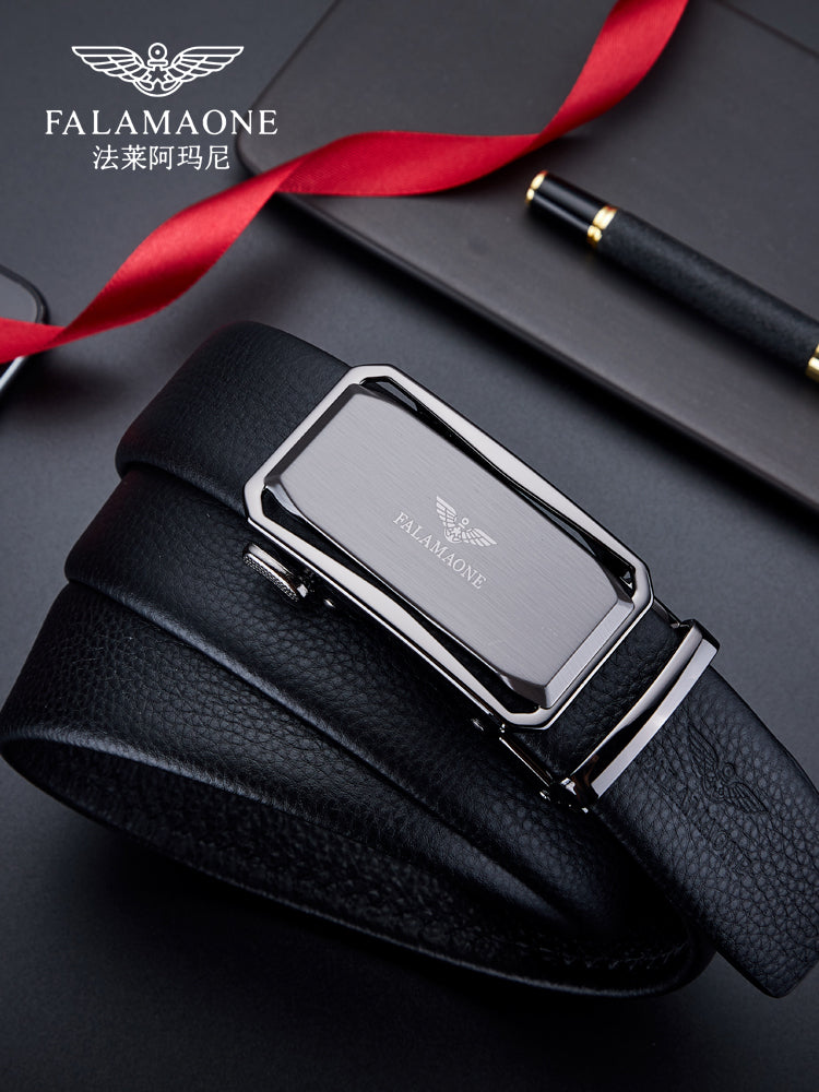 Falley Armani Men's Automatic Buckle Top Grain Cowhide Leather Gift Box Belt Simple Business Fashion Trouser Belt Trendy
