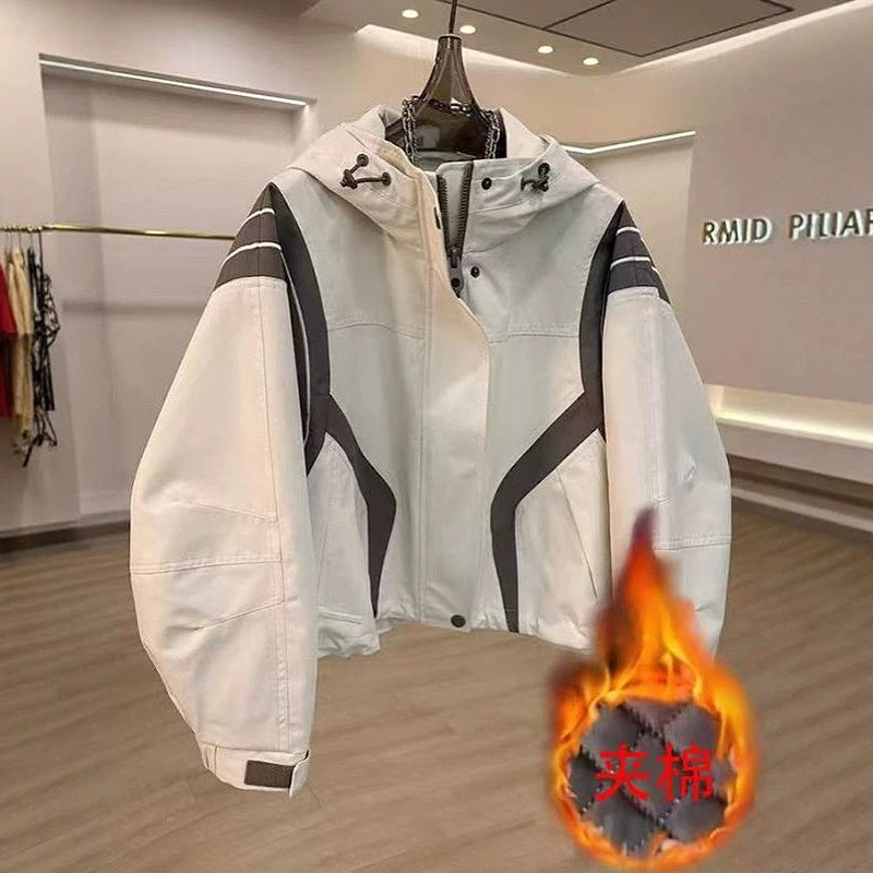 Böyük Ölçülü Sırtılmış Koreya Üslublu Başlıqlı Windbreaker Gödəkçəsi, 2026 Payız/Qış Yeni Stil, Böyük Ölçülü Qadınlar üçün Dəbli, Boş, Çoxfunksiyalı Gödəkçə