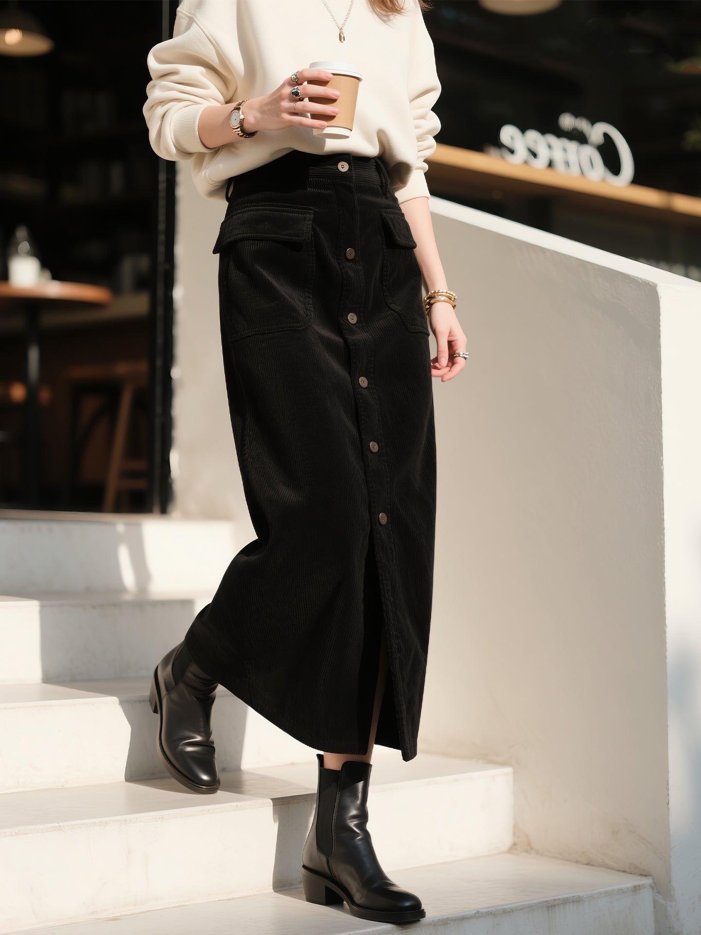 Qadınlar üçün Qara Mərmər Midi Ətək, 2025 Payız/Qış Yeni Retro Yüksək Belli Arıqladıcı Düz Bədən Ətəyi