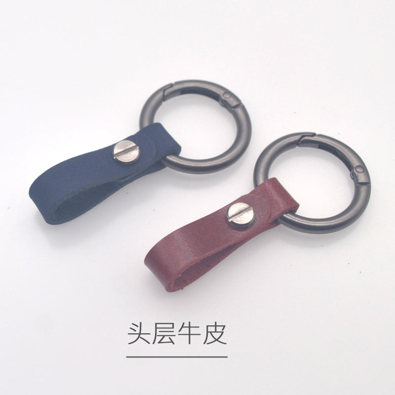 Genuine leather round ring car key chain men's cowhide key chain waist key ring car key chain pendant decoration
