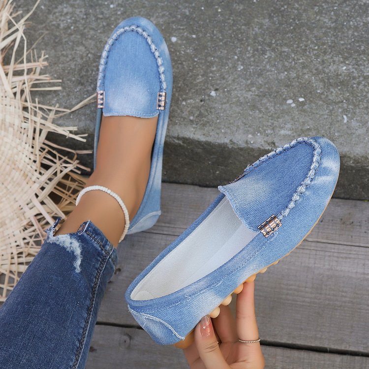 Böyük Ölçü Qadın Ayaqqabıları 2025 Denim Peas Ayaqqabı 1 Slip-on Ayaqqabı