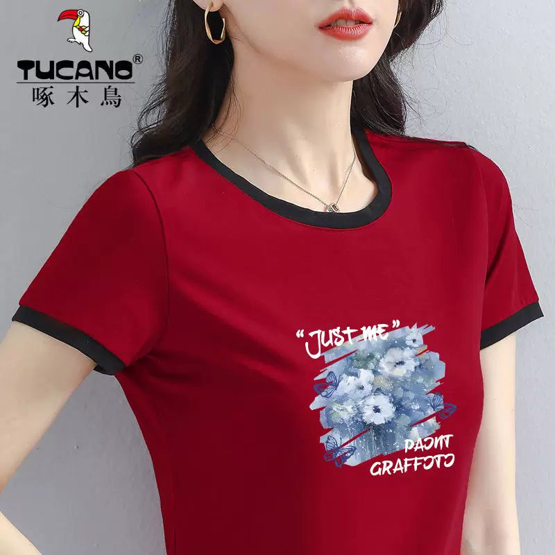 Clearance pick-up, isti satış, Woodpecker yay rəngini bloklayan qısaqol köynək, təmiz pambıq, nazik, təsadüfi və sadə top