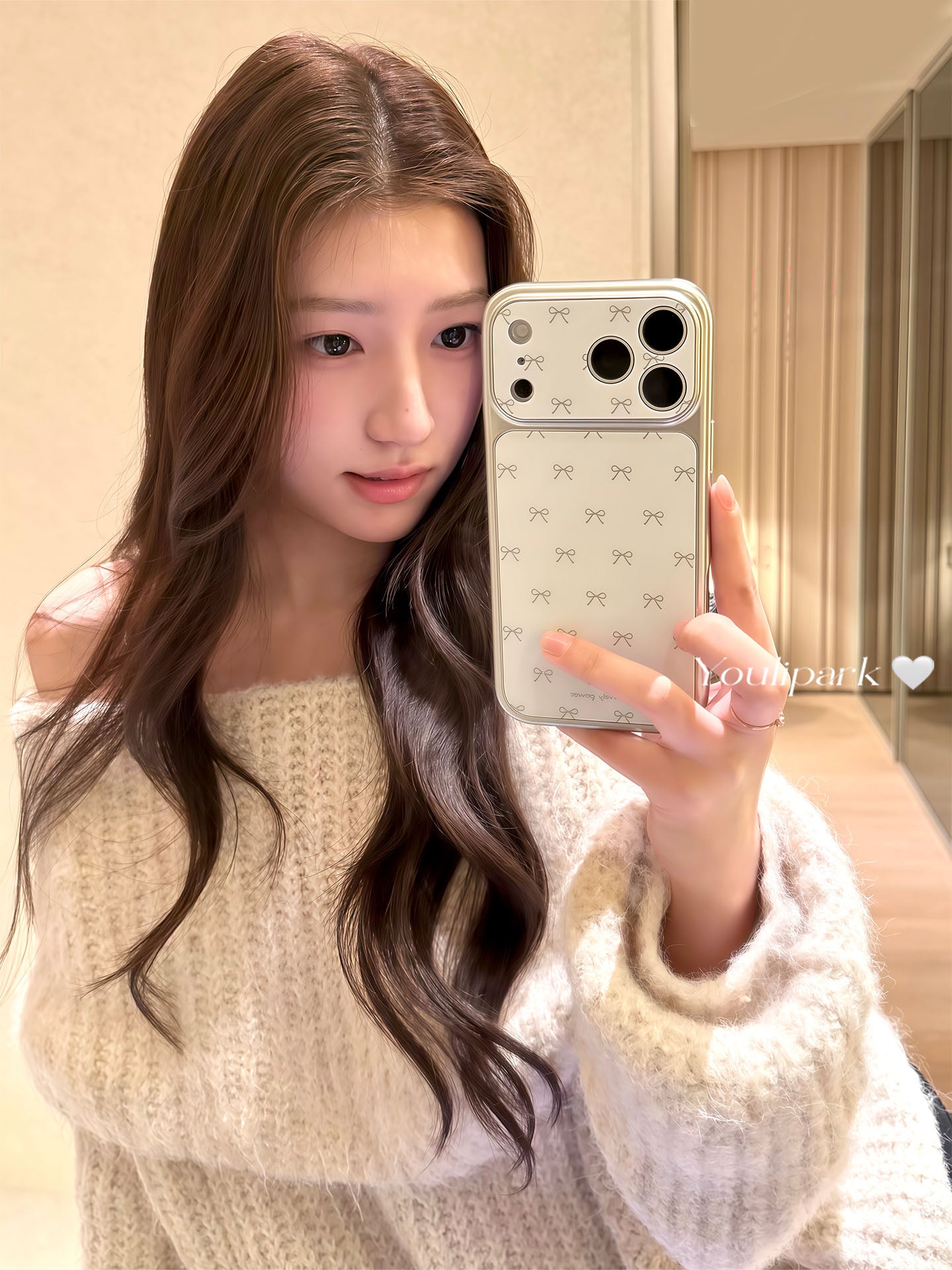 Yuri Park ins Koreya qızı zərif mirvari ağ xətt yay 17 17pro Apple 17ProMax mobil telefon qutusu iPhone16 hər şey daxil 14 yeni 16Promax qoruyucu örtük