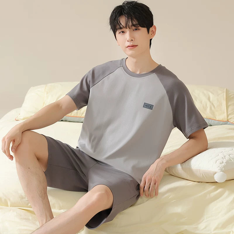 Palando xalis pambıq pijama kişi yay qısaqol şort boş böyük ölçülü çöldə geyinmək olar yeniyetmə ev paltarı dəsti