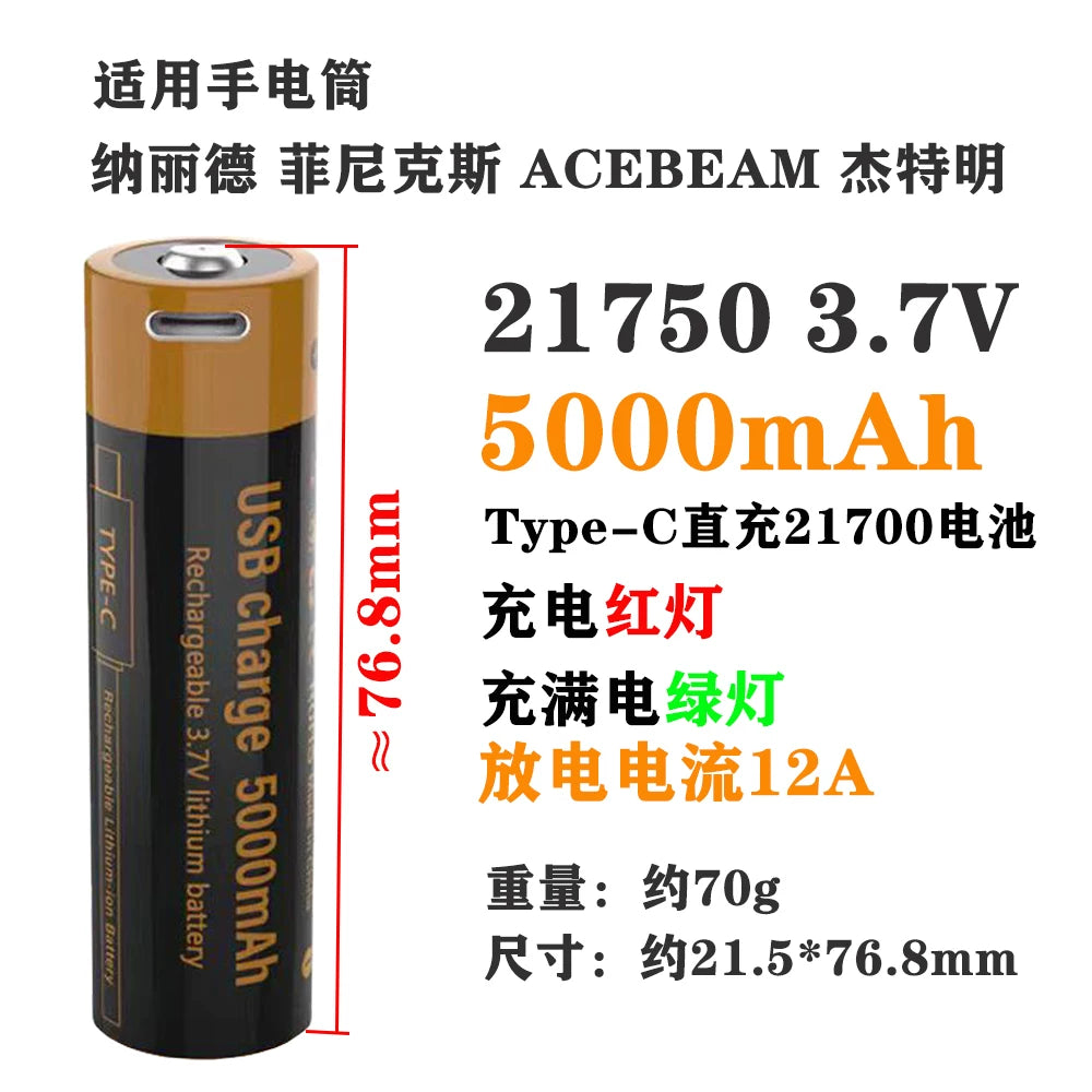 Phoenix Jet Miner ACEBEAM fənəri 21700 3.7V USB birbaşa şarj 21750 üçün uyğundur