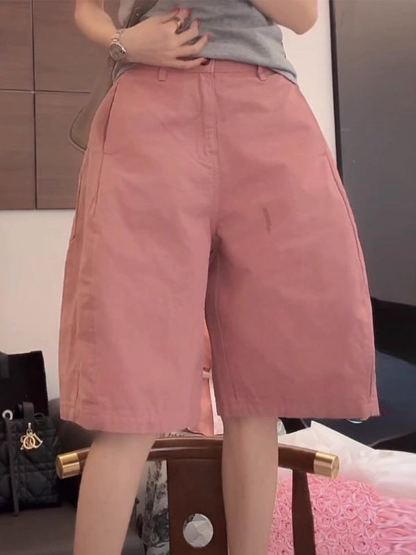 Böyük ölçülü Koreya üslubunda, geniş, gənc qadınlar üçün beşbucaqlı enli şalvar, yay üçün idealdır, arıqladıcı, şık, üçölçülü kəsimli düz şortlar