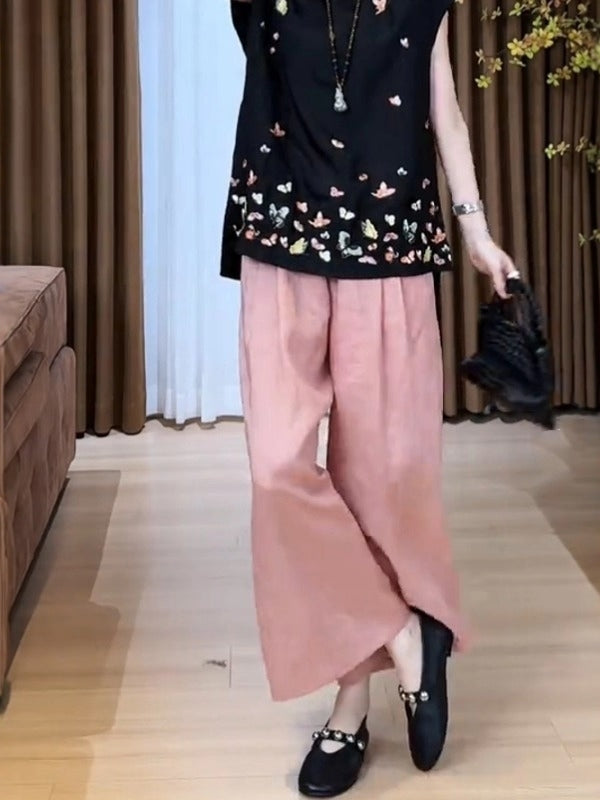 Kətan elastik bel ilə qısa, geniş şalvar, yay üçün nazik model, böyük ölçüdə, boş, nəfəs alan və armud formalı fiqurlar üçün tez quruyan.