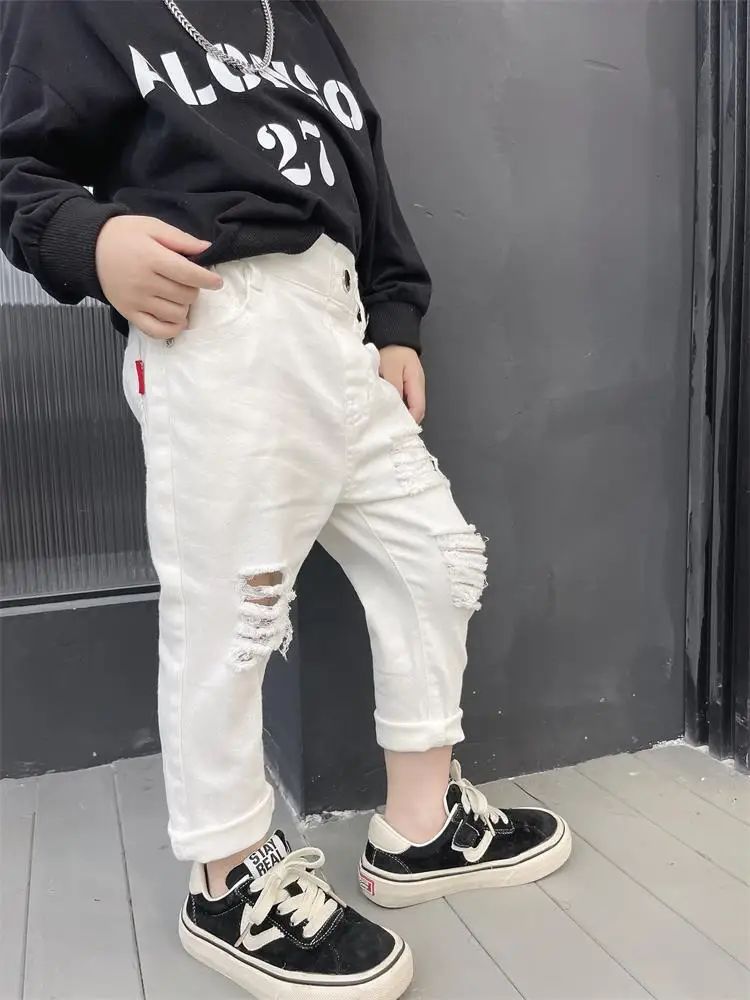 2023 Uşaq Oğlanlar Cins Şalvarları Moda Geyimləri Gündəlik Şalvar Denim Clot