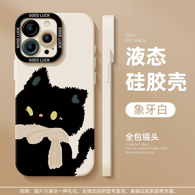 Apple 16 cüt sevimli pişik iphone15promax Huawei pura80pro cüt qadın mate70 Xiaomi 14 redmi iqoo13 one plus vivo üçün uyğun qara və ağ pişik telefon qutusu