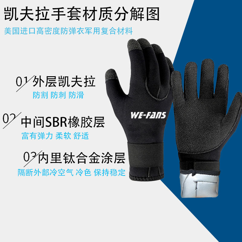 Kevlar 3 mm dalğıc əlcəkləri kəsilməyə və aşınmaya davamlıdır Kevlar balıq ovu və ov əlcəkləri 5 mm isti, deşilməyə davamlıdır və dalğıc üçün sürüşməyə davamlıdır