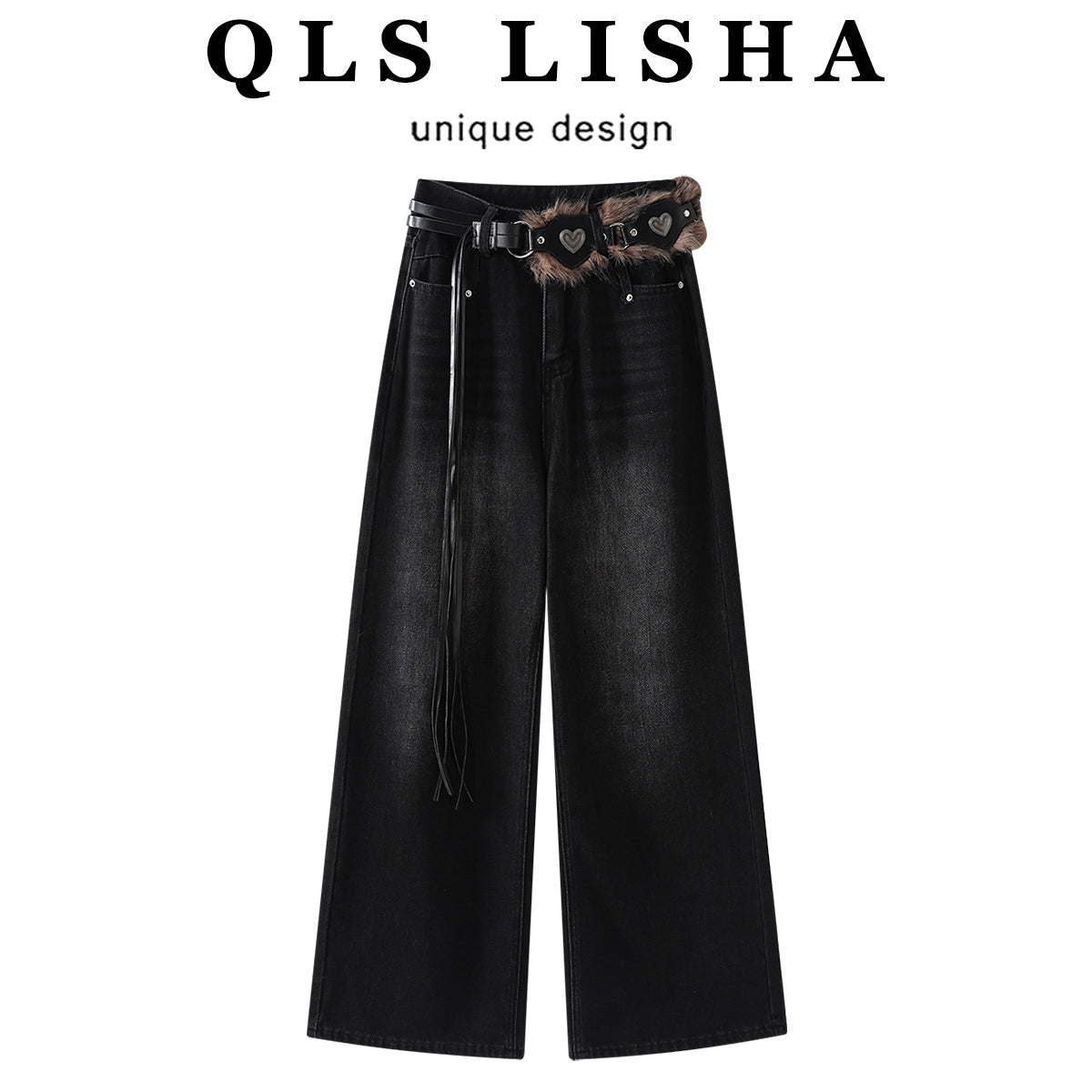 Chorlisa, qadınlar üçün vintage, işlənmiş denim cins şalvar, geniş ayaqlı, boş, çoxfunksiyalı, payız Amerika üslubunda, yüksək belli düz ayaqlı şalvar.