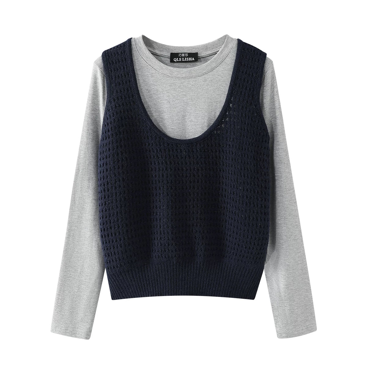 Cholisa'nın çox şirin erkən yaz iki hissəli trikotaj jilet jilet uzunqol köynək Koreya üslubunda geyim dəsti