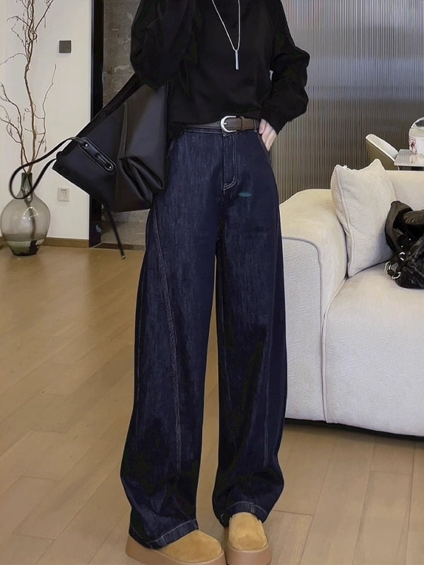 Qadınlar üçün Böyük Ölçülü Gündəlik Geniş Ayaqlı Cins Şalvar, 2026 Yeni Yaz Modeli, Yüksək Bel, Arıqladıcı Armud Formalı Fiqur, Düz Ayaqlı Şalvar