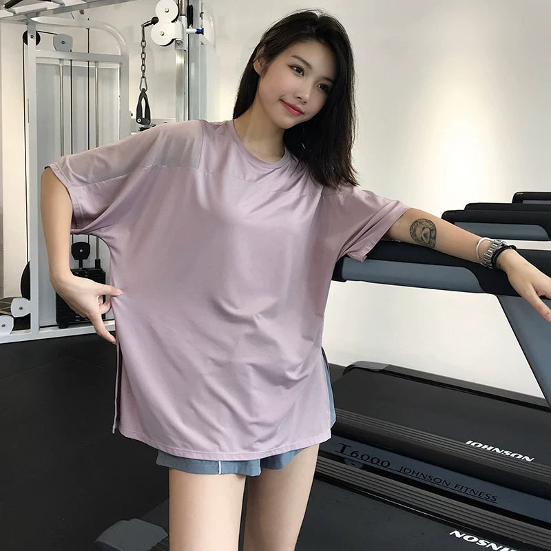 maxrun sport top qadın boş böyük ölçülü tez quruyan qısaqol köynək qaçış fitnes geyimi yağ mm yoqa geyimi 200 funt