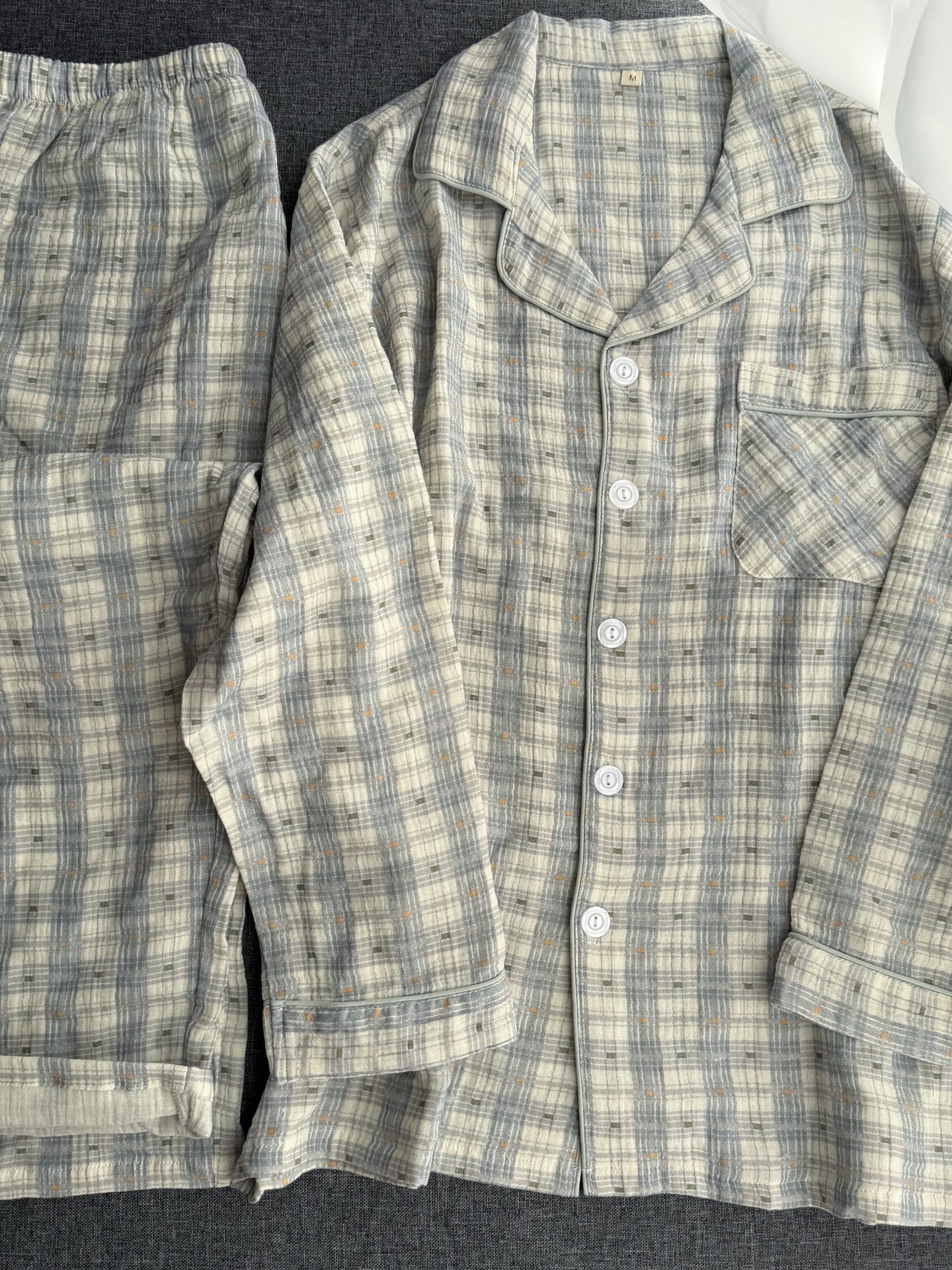 Cütlük üçün təmiz pambıqdan iki qatlı cuna pijama, ev paltarı, barok plaid, klassik uzunqol şalvar, qısaqol şort