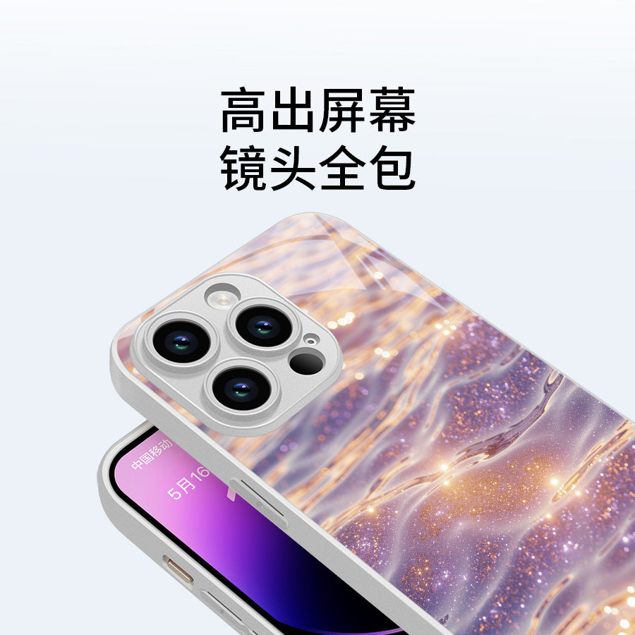 Axan su qızılı Apple 16promax Fengqichaoming kobrendli mobil telefon qutusu üçün uyğun edir iPhone15pro şüşə qutu 14Plus yüngül lüks 13mini moda 12 niş 11 art xsmax yeni stil