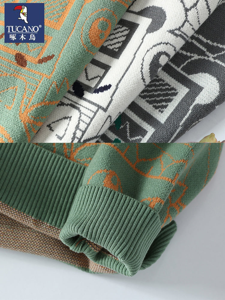 Woodpecker Kişi İdman Uzunqol Futbolkası, Payız və Qış Dəbli Üst Geyimləri, Yüksək Səviyyəli Payız Boş Yaxalı Amerika Üslublu Sviter