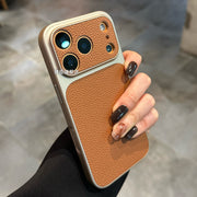 Yüksək səviyyəli şampan narıncı tikişli kontrastlı dəri naxışı iPhone17promax cib telefonu üçün uyğun yeni yaradıcı niş Apple 16promax ikinci genişləndirmə pəncərəsi 15 incə deşik hər şey daxil 14 moda