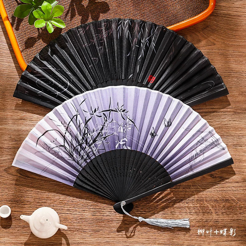 Fan Qədim üslubda qatlanan fan Çin üslubunda rəqs rəqsi uşaq yay Hanfu qadın cheongsam mürəkkəb boyama qatlanan kiçik kağız fanat