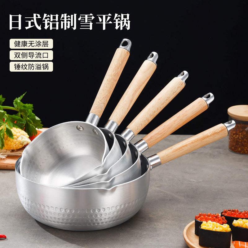 Yapon tipli alüminium qar tavası taxta saplı alüminium qazan şorba qazanı isti süd əriştəsi ədviyyatlı isti salyangoz əriştə qazanı ramen qazanı ani əriştə qazanı