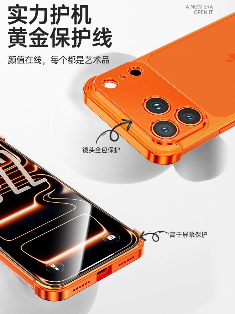 Metal dördbucaqlı pad] iphone17/16/15promax mobil telefon qutusu anti-fall 17 üçün uyğundur Apple 14Pro ultra nazik çərçivəsiz qoruyucu qutu və soyuducu qabaqcıl 14 çılpaq məna ilə gəlir