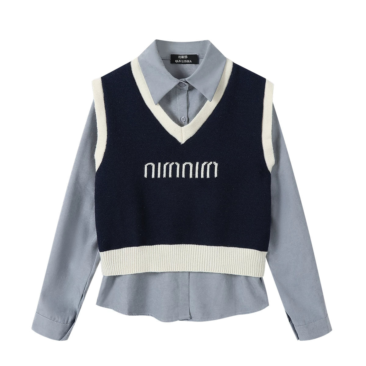 Chorlisa Erkən Payız Fransız Dizaynlı Qəşəng Uzunqol Köynək Dəsti, Qadınlar üçün Dəbli və Zərif Jilet İki Hissəli Dəst