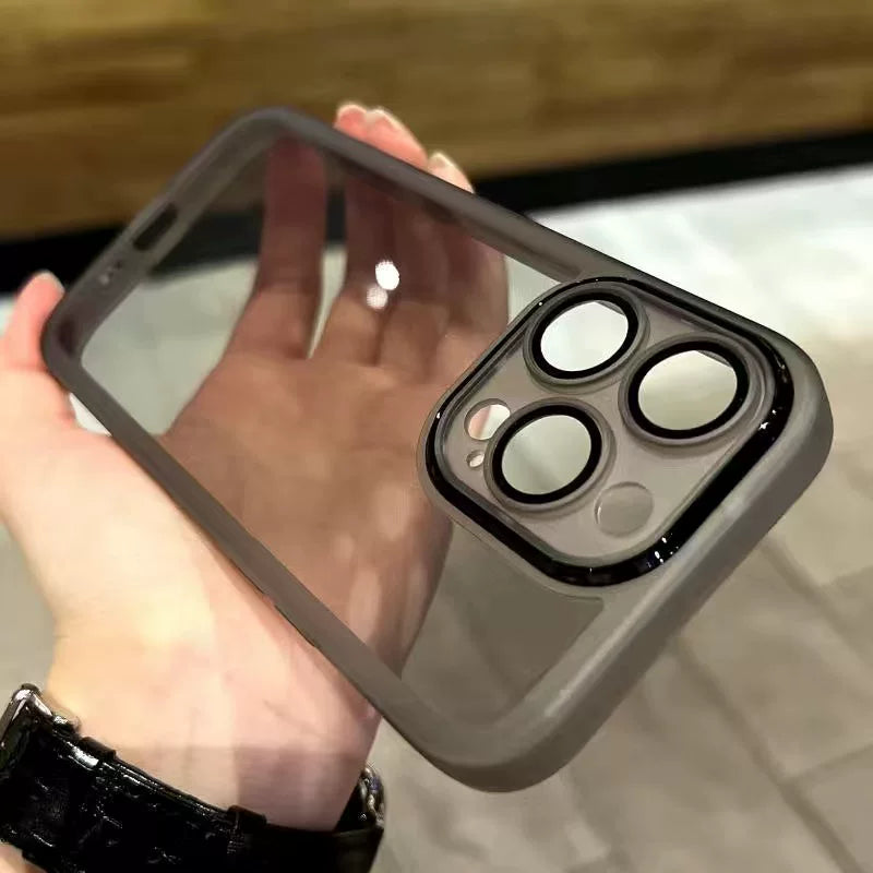 Apple 16 mobil telefon qutusu 15Promax/13/12 qoruyucu örtük 13por sadə şəffaf kişi və qadın 11 moda iPhone 15promax düşməyə qarşı yumşaq qabıq 14p yüksək səviyyəli hiss üçün uyğun linza filmi ilə gəlir