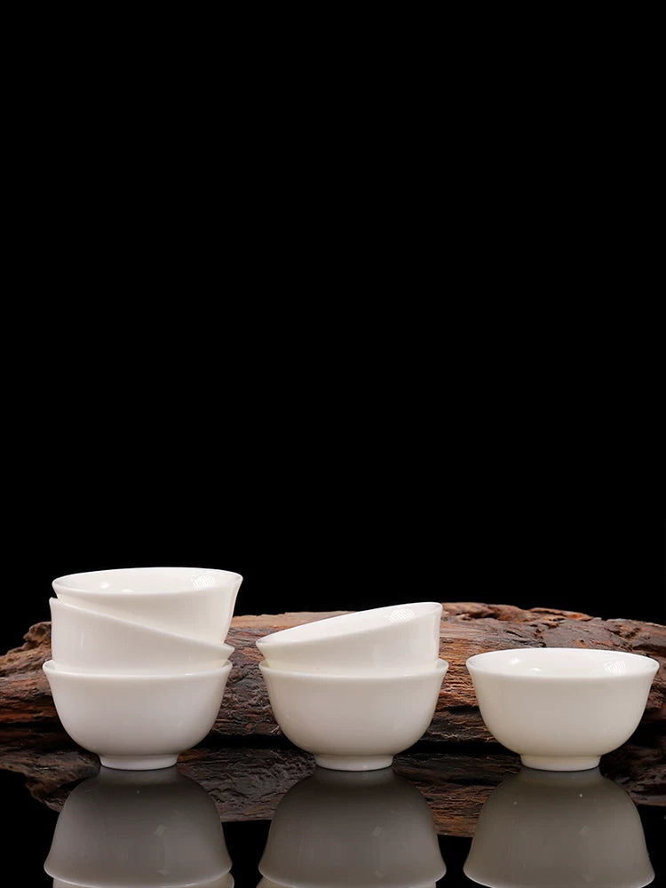 Suet-yağlı jade çini çay fincanı, əl istehsalı çay kasası, usta tək stəkan, 6-paket, Dehua Kung Fu çay fincanı, çay mərasimi aksesuarları