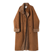 Chorlisa Shearling Qadınlar üçün Orta Uzunluqlu Quzu Yunlu Palto, Qış Retro Dizaynı, Geri Dönən Koreya Üslublu Üst Geyim