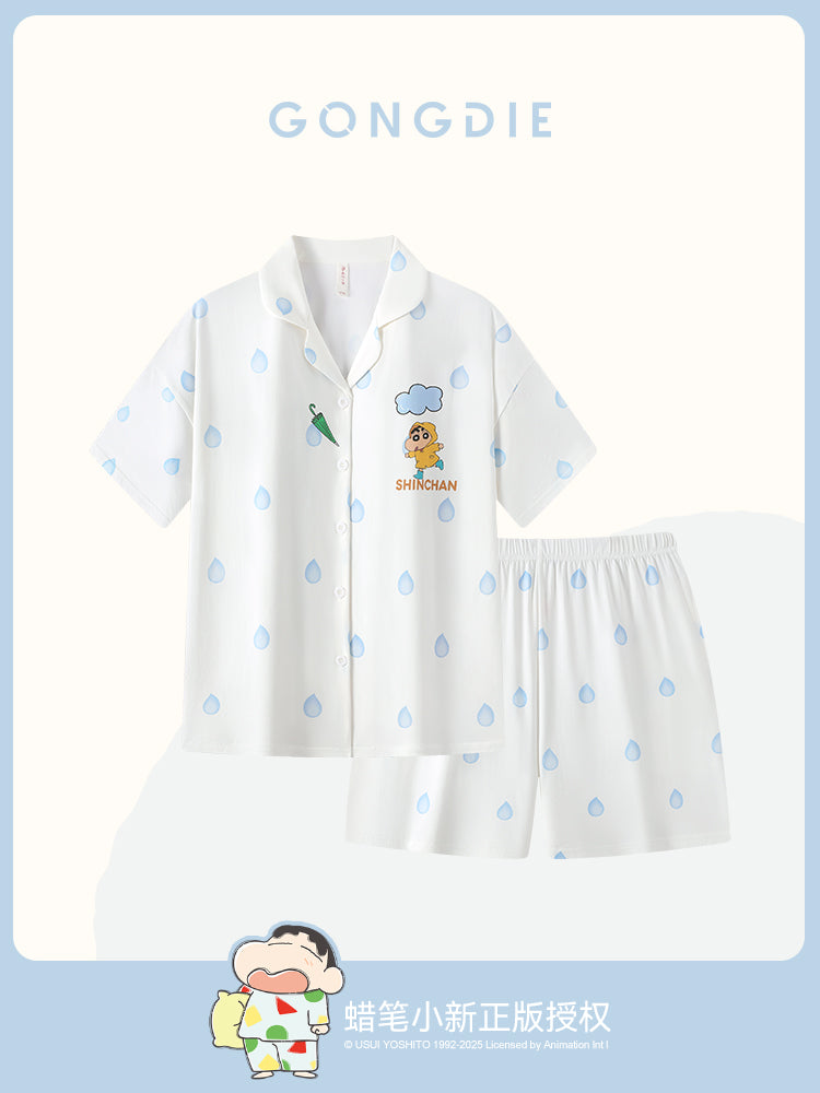 Gongdie [sərin tip] Crayon Shin-chan cüt pijama qadın qısaqol təmiz pambıq böyük ölçülü kişi hırka ev geyimi yay
