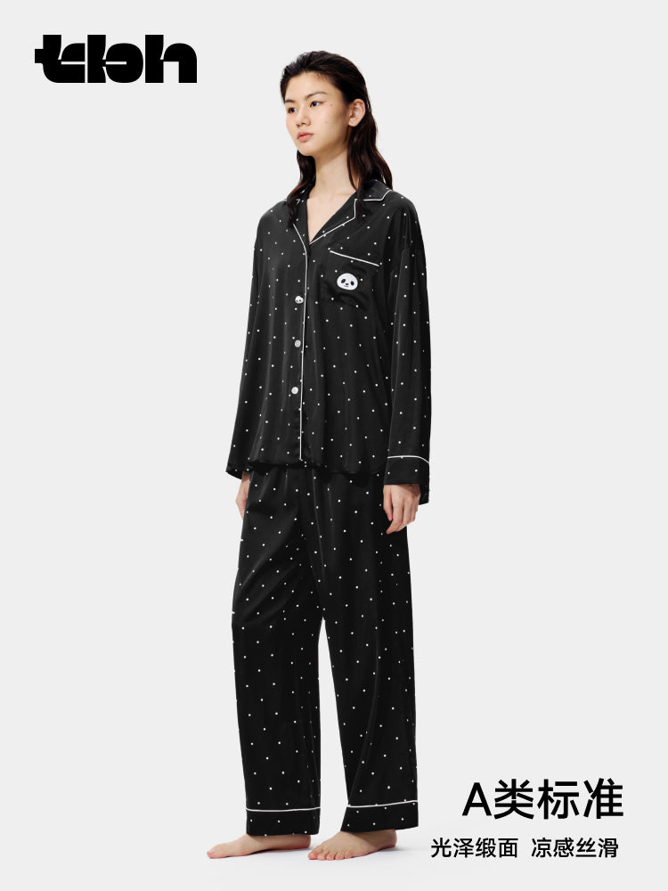 tbh brutalist home panda bang bang starlight satin ev paltarı dəsti bütün fəsillər xaricində geyinmək olar qadınlar üçün cüt pijama
