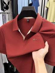 Playboy Yay Qısaqol T-Shirt Kişi Yeni Pambıq Yaka POLO Köynək Moda Gündəlik Kişi Geyimləri