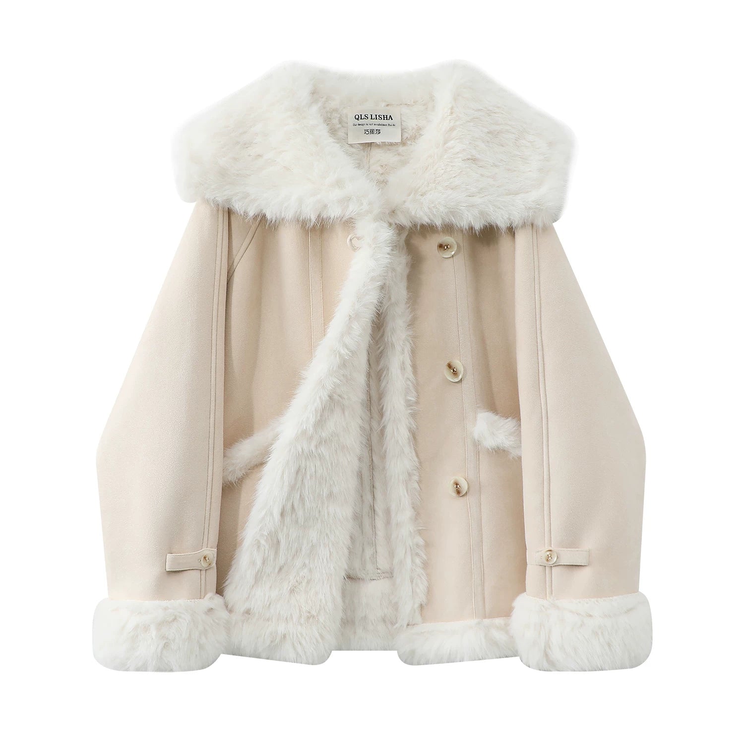 Cholisa Payız/Qış Xəz astarlı Orta Uzunluqlu Palto, Retro Koreya Üslubunda, Qadınlar üçün Unikal və Super Gözəl Xəz Palto