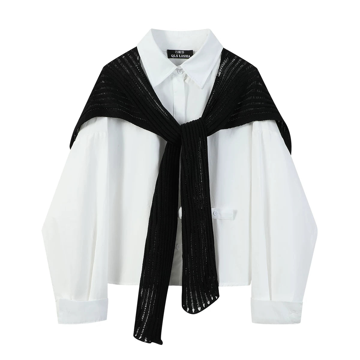 Chorissa Fransız Retro Çoxfunksiyalı Polo Yaxalıq Uzun Qollu Köynək Qadınlar üçün Boş Arıqladıcı Erkən Yaz Şal Üstü İki Parçalı Dəst