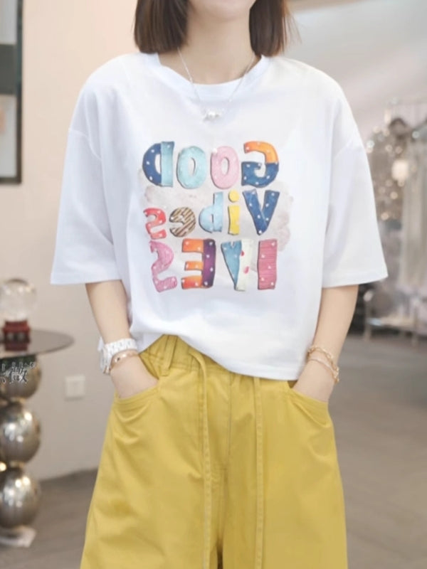 Qadınlar üçün Böyük Ölçülü, Saf Pambıqdan Naxışlı Qısa Qollu Futbolka, Yay, Boş Forma, Arıqladıcı, Arxasız Krujevalı Qısa Qollu Futbolka, Dəbli