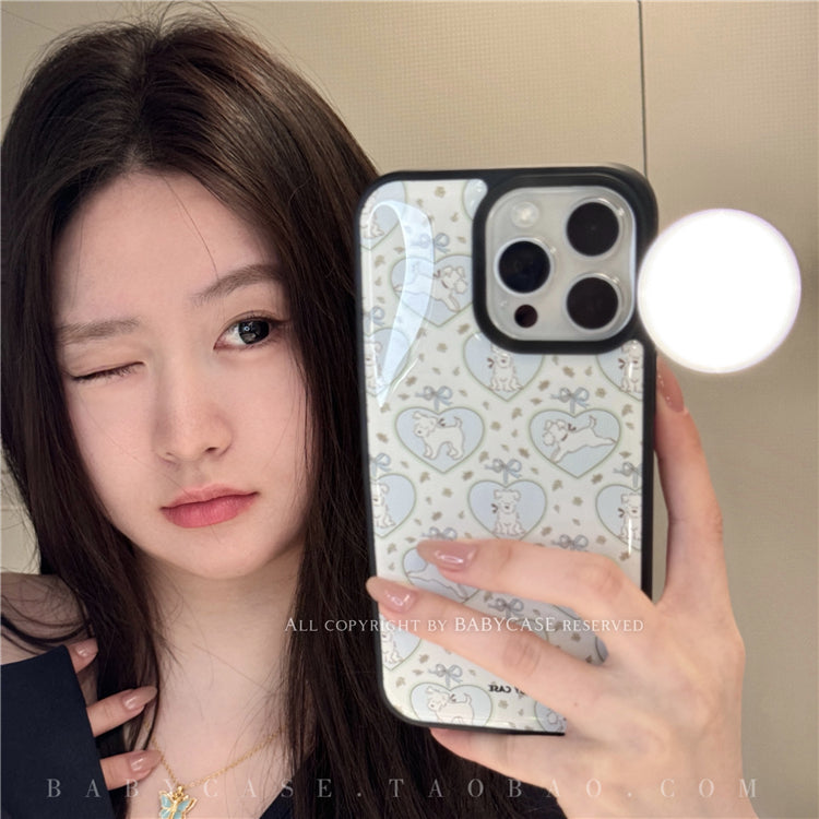 BABYCASE Yapon və Koreya moda nişanı INS kollec üslubunda West Highland White Terrier it sevgi ürək çiçəyi mobil telefon qutusu iPhone16/15/14ProMax Apple 13pm/12 üçün uyğundur