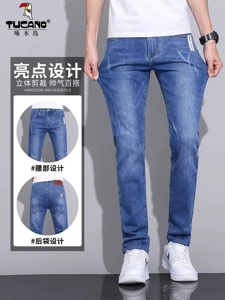 Woodpecker Jeans Kişi 2026 Yay İncə Slim Fit Streç Rahat Kiçik Ayaqlı Şalvar Çox Yönlü Gündəlik Şalvar Trendy