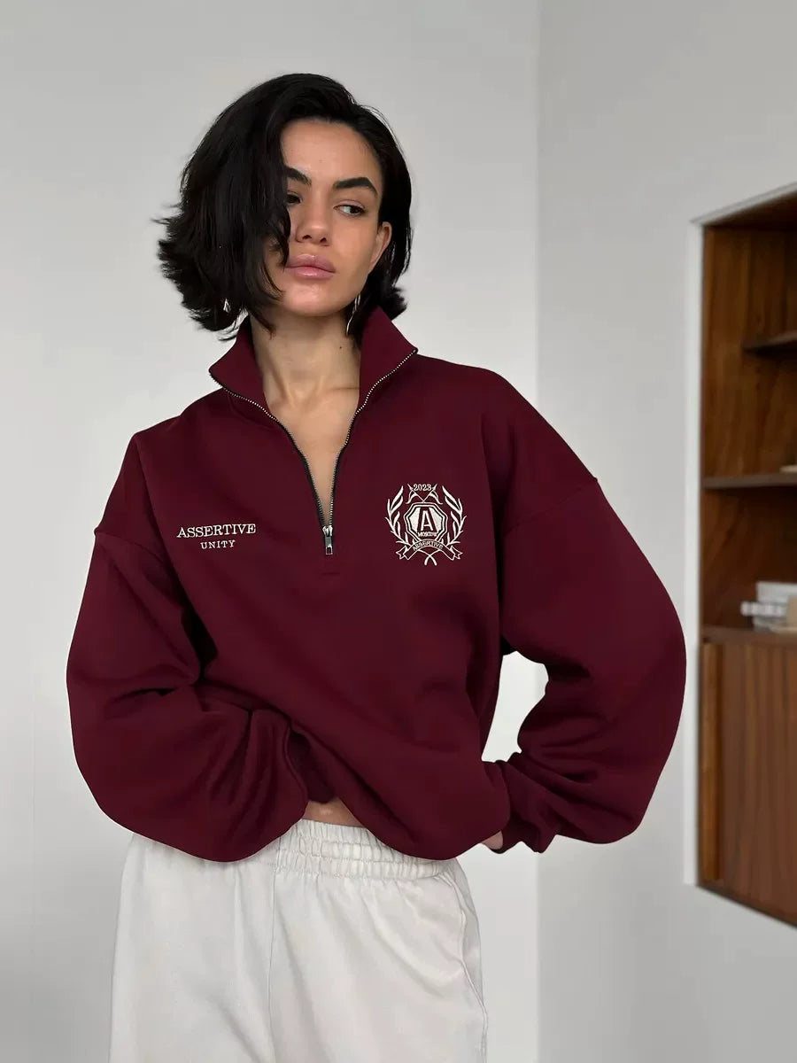 Yeni Avropa və Amerika üslubunda boş naxışlı yarım fermuarlı sviter.