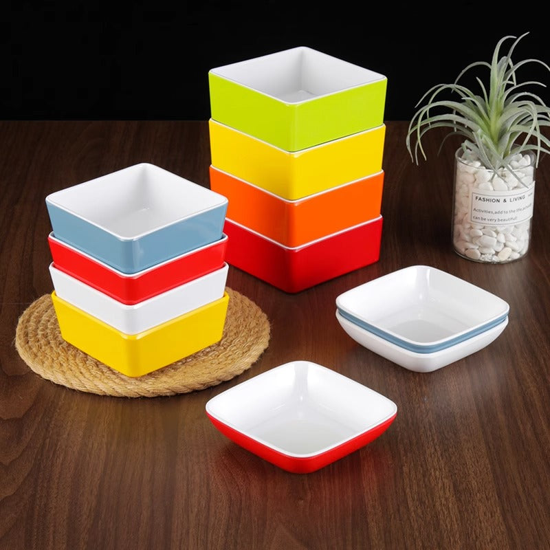 Melamin imitasiyalı çini qəlyanaltı boşqab kvadrat boşqab kiçik qab qaynar qab süfrə kommersiya ədviyyatı qəlyanaltı yeməyi ləzzət yeməyi sirkə qabı