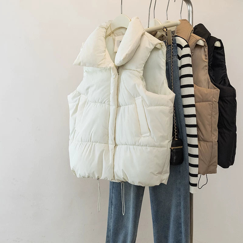 Qadınlar üçün Plus Ölçülü Qalın Yaxalıqlı Moda Pambıq Jilet, Yeni Yaz Stilində, Arıqladıcı, Boş Koreya Stilində Qısa Gödəkçə